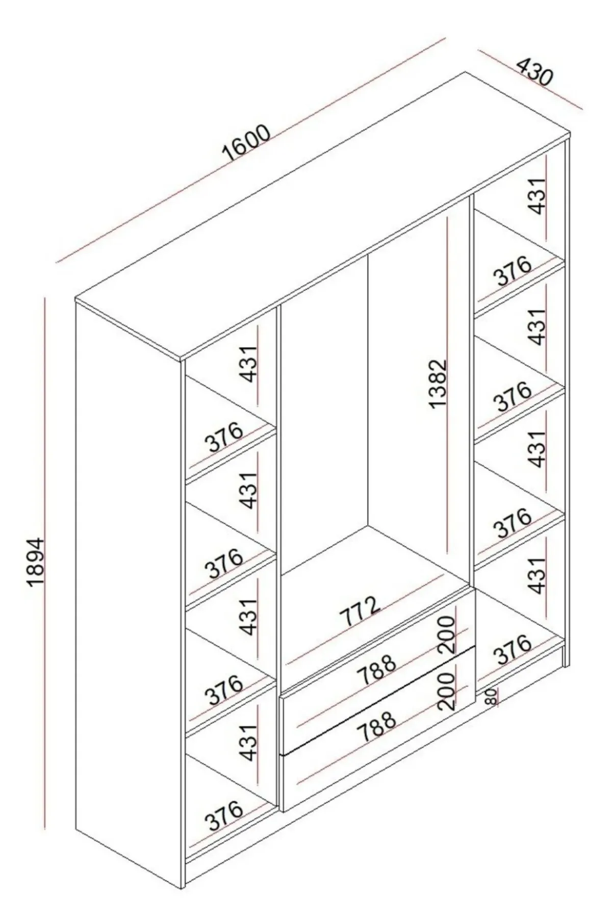 Rudu Mudo 4 Kapaklı Aynalı Gardırop – görsel 5