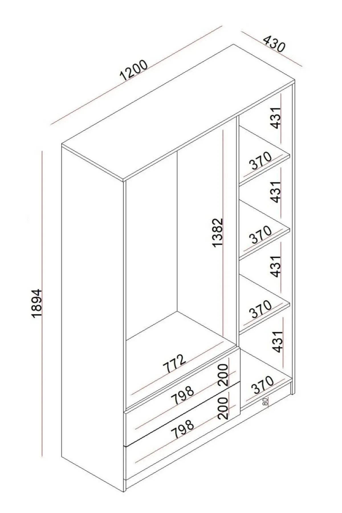 Rudu Mudo 3 Kapaklı Aynalı Gardırop – görsel 5